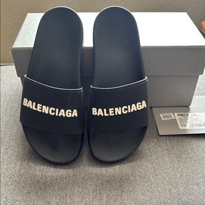 Balenciaga Black Logo Pool Slides